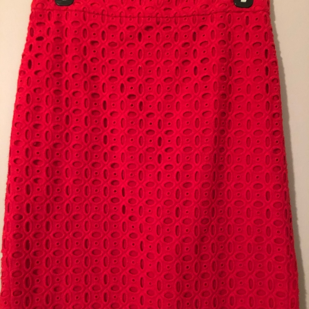JCrew Eyelet Pencil Skirt (Red)